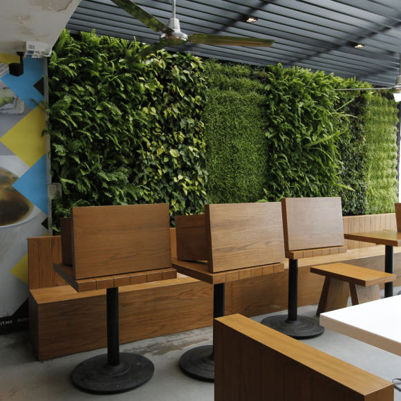 Jardín vertical de interior en restaurante